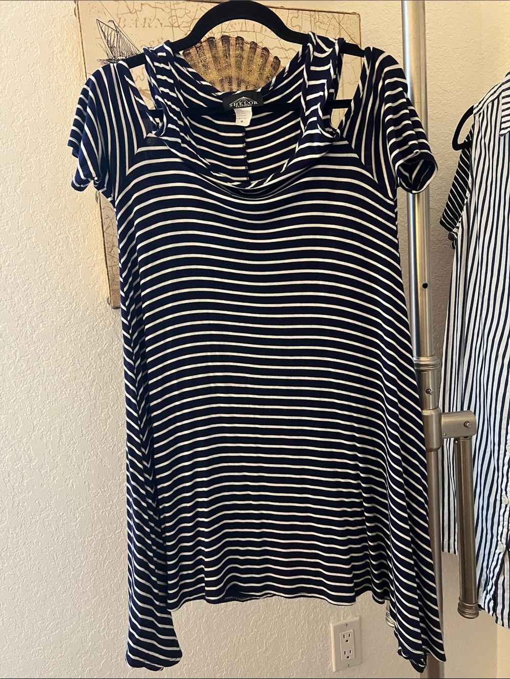 Cold-Shoulder Black and White Striped Tunic Dress